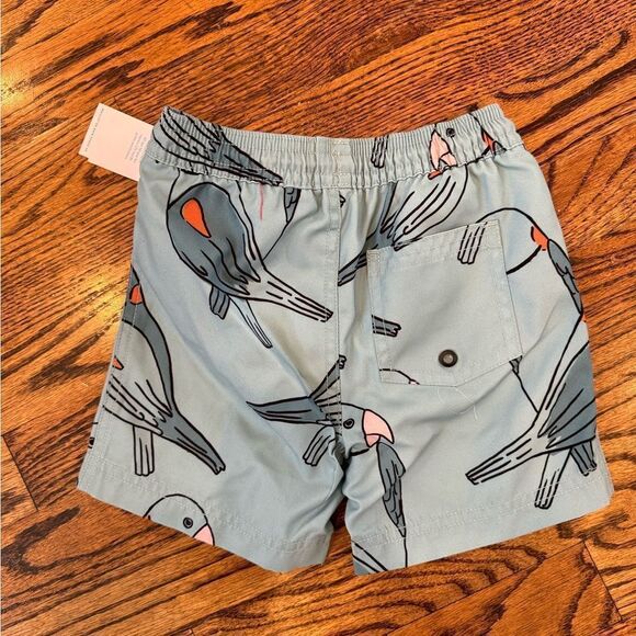 NWT New TEA COLLECTION Boys Swim Shorts Trunks Blue Gray Parrot Bird Print Sz 2 - Picture 2 of 3